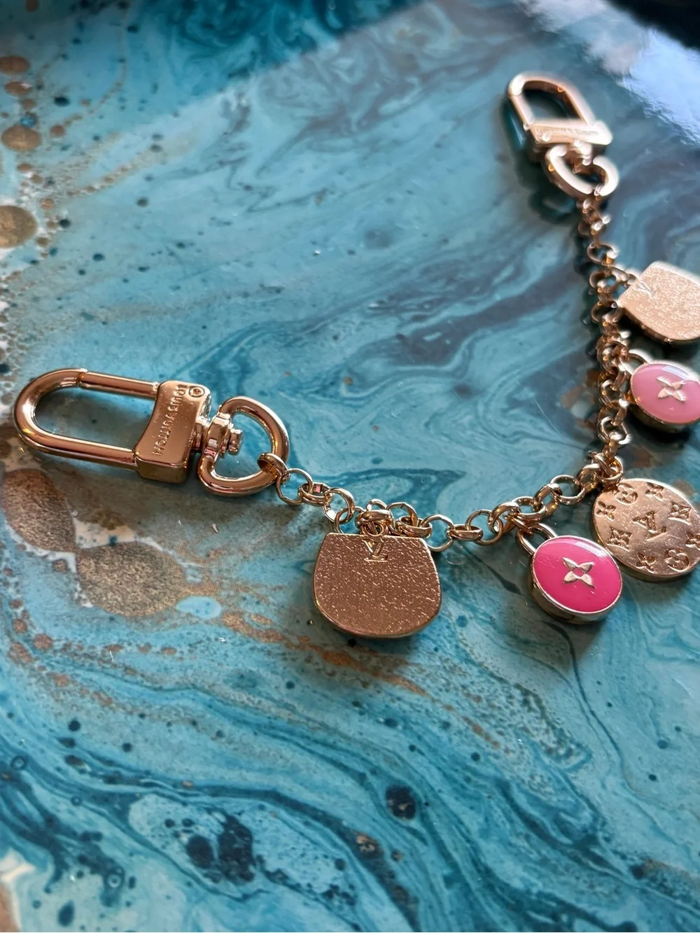 Louis Vuitton Rose Gold and Pink Charm Chain Accessory